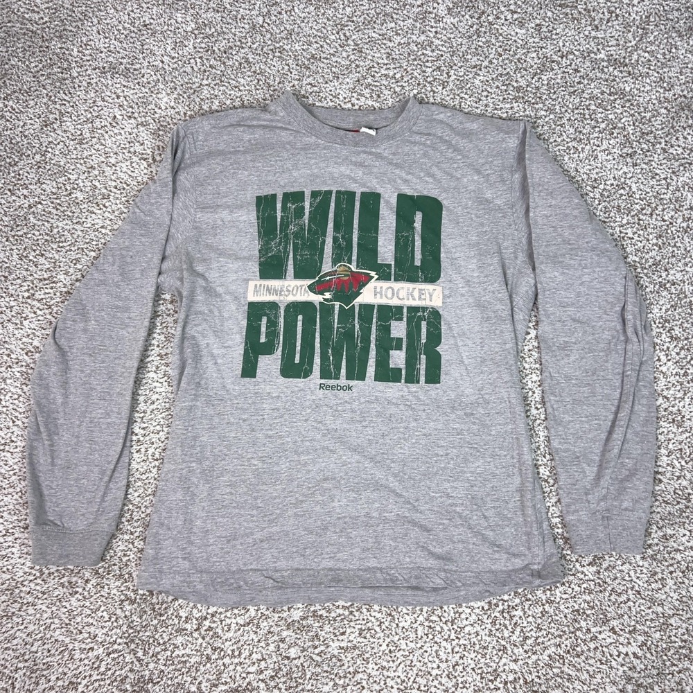 Minnesota Wild Shirt Mens XL Gray NHL Hockey Reebok‎ Wild Long Sleeve Tee Sports